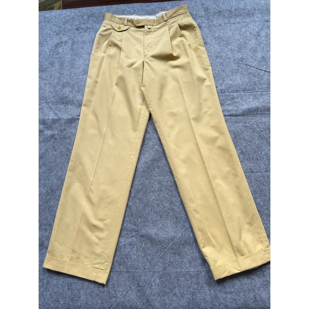 Vintage Pleated Trousers Women 29 Mustard Yellow Good High Rise Straight Leg